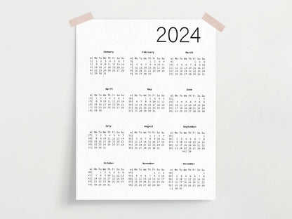 Calendario anual con números de semana