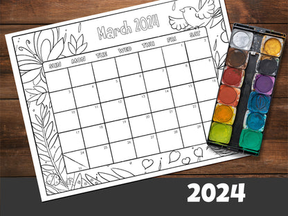 Calendario para colorear para niños