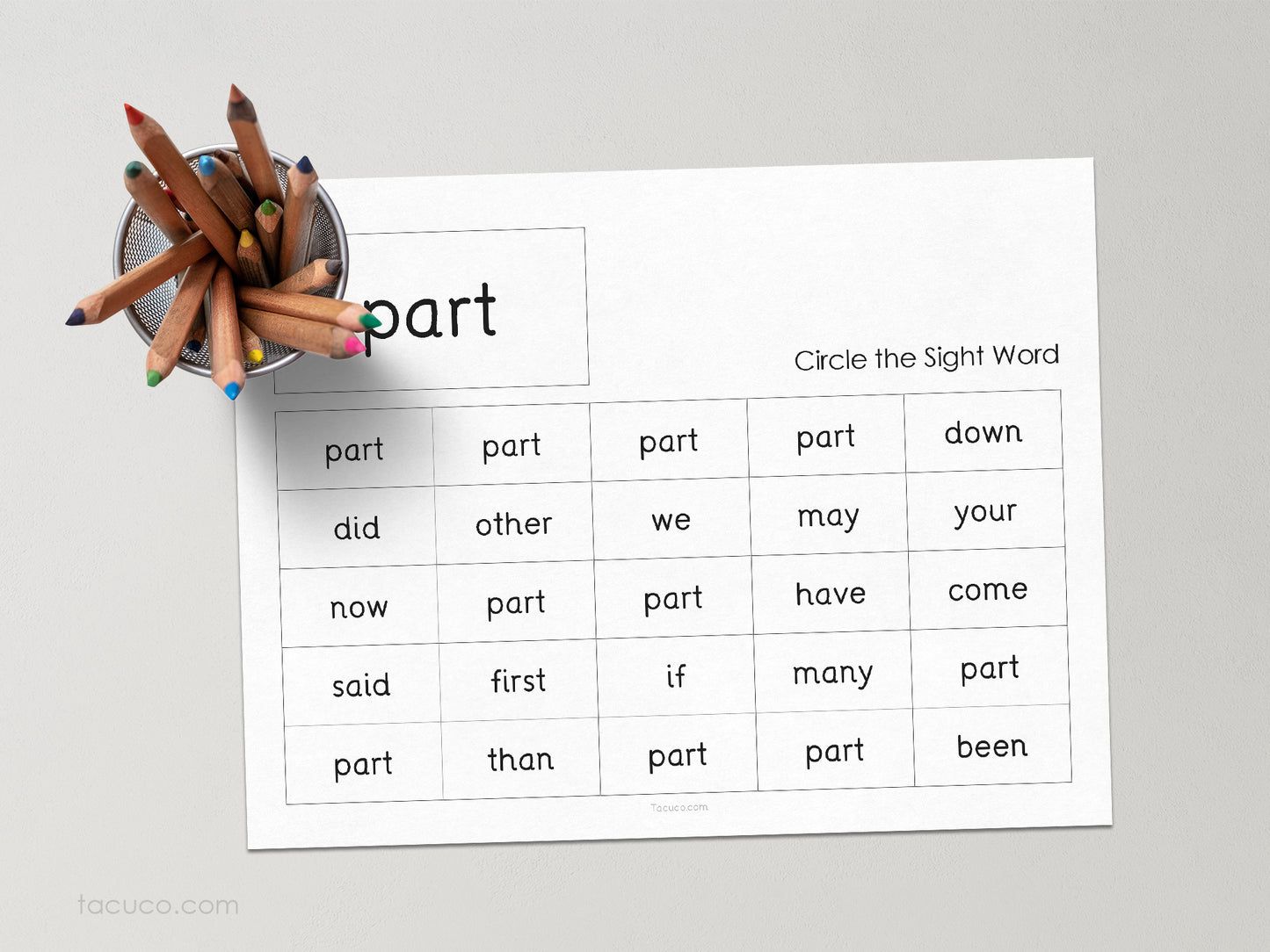 1st 100 Fry Sight Words practice Tacucokids