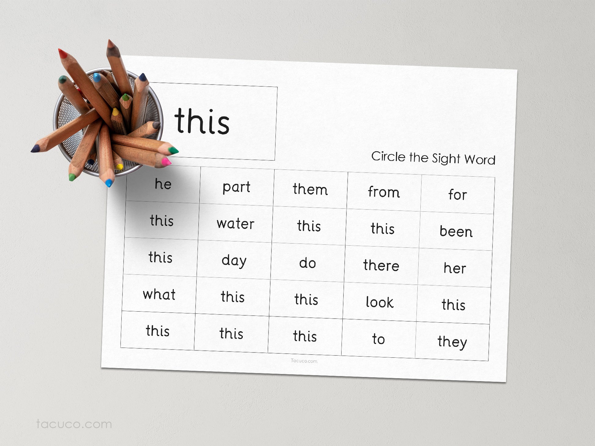 1st 100 Fry Sight Words practice Tacucokids