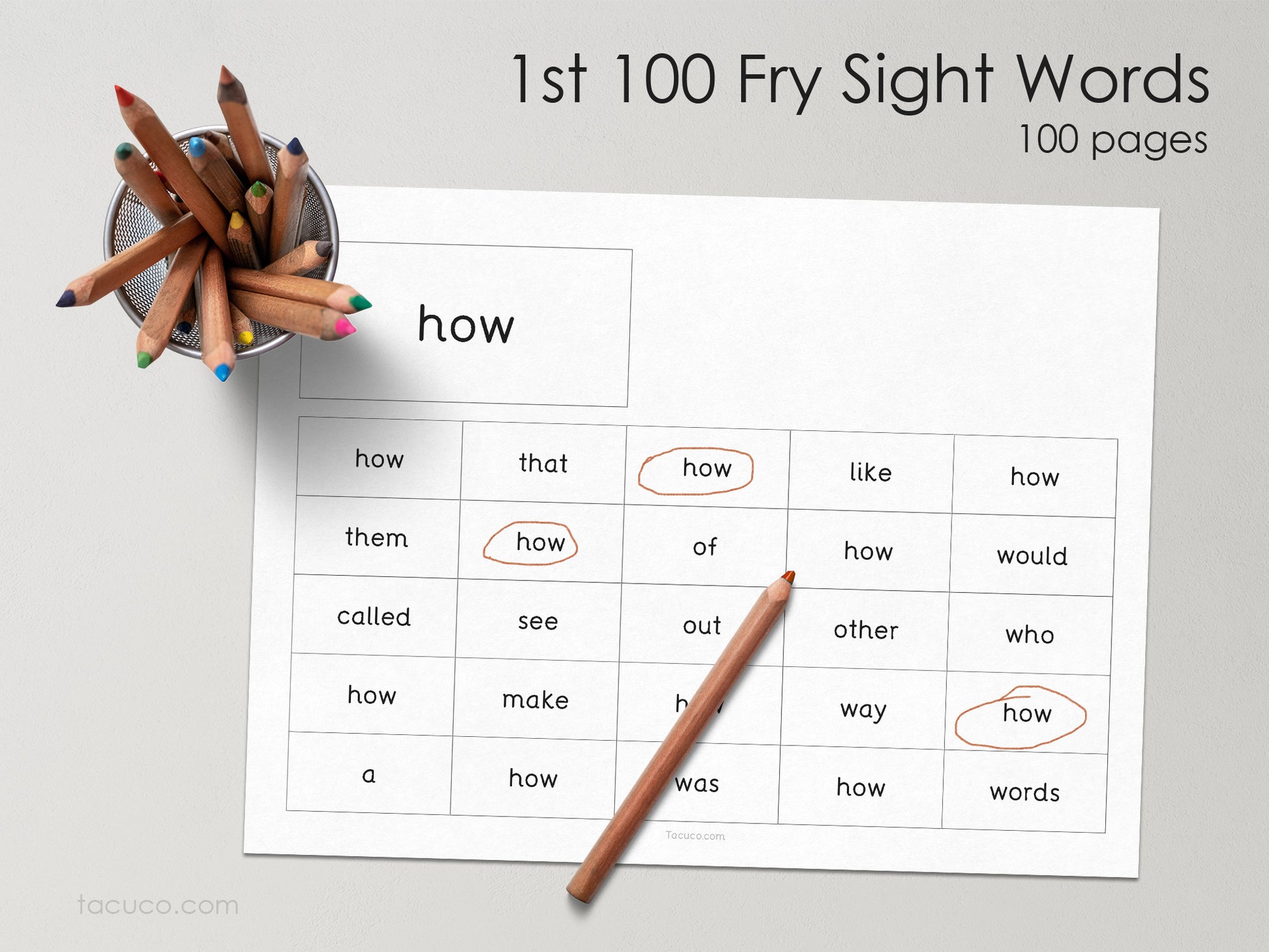 1st 100 Fry Sight Words practice Tacucokids